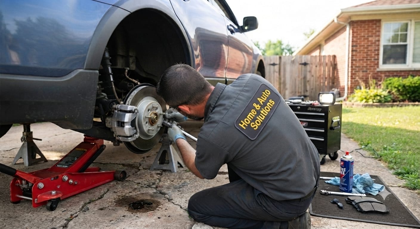 Brake service being performed on a vehicle wheel assembly