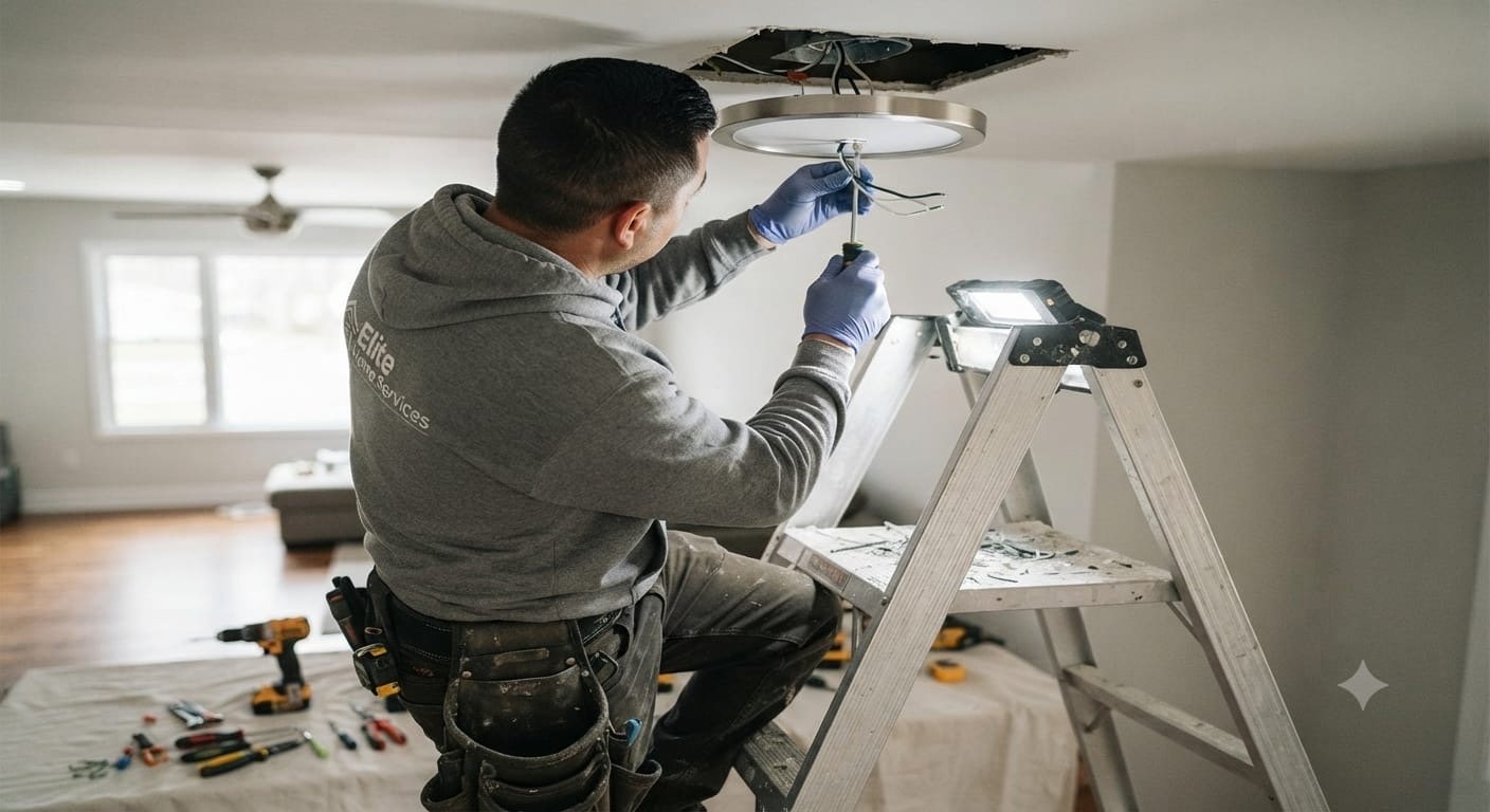 Ceiling light electrical installation work inside a home
